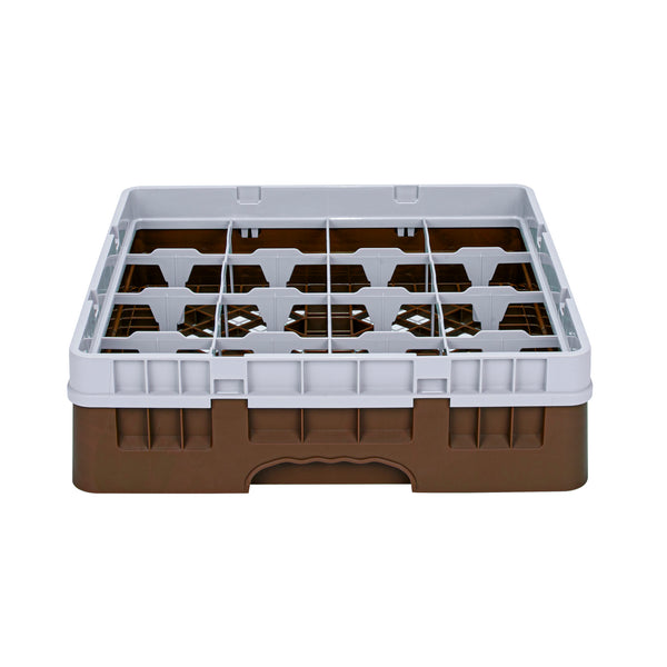 Restaurantware Clean Tek Professional Brown Glass Rack - 16 Compartments 1 Full Drop Extender - 19 3/4" X 19 3/4" X 5 3/4" - 1 Count Box