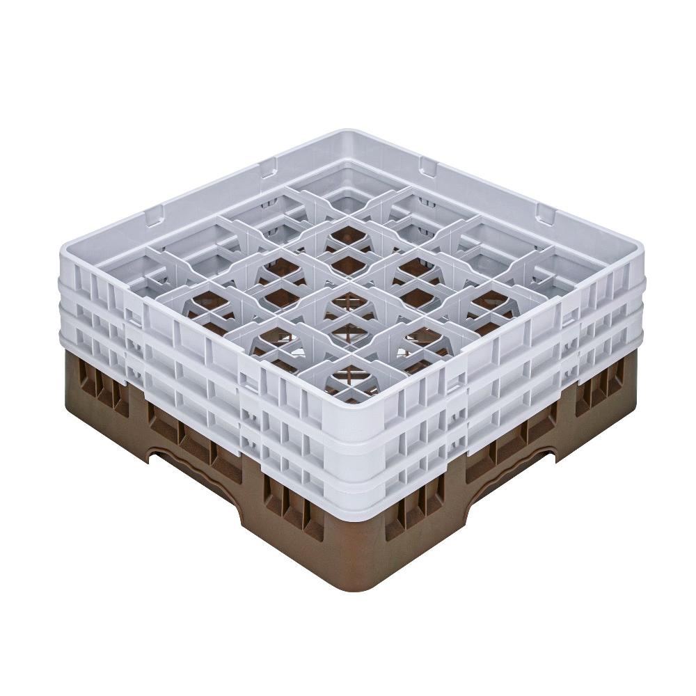 restaurantware Clean Tek Professional Brown Glass Rack - 16 Compartments 1 Full Drop and 2 Half Drop Extenders - 19 3/4" x 19 3/4" x 8 3/4" - 1 count box