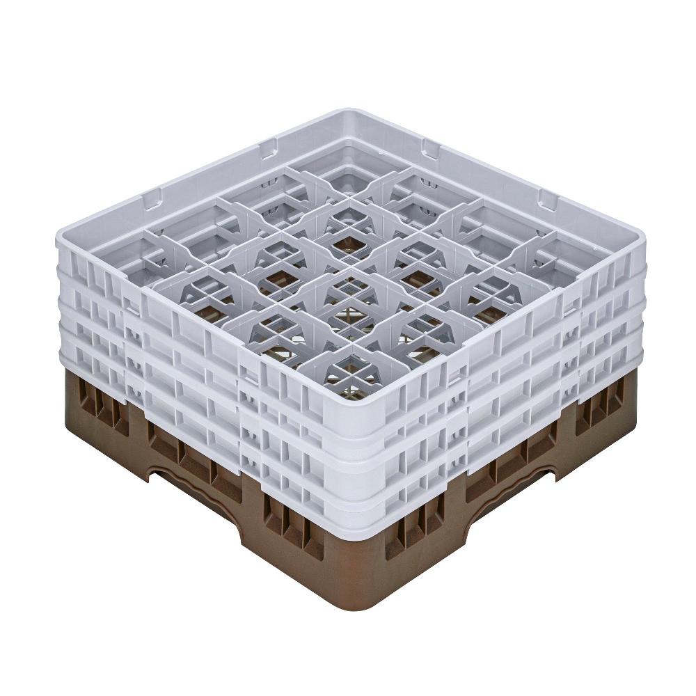 restaurantware Clean Tek Professional Brown Glass Rack - 16 Compartments 1 Full Drop and 3 Half Drop Extenders - 19 3/4" x 19 3/4" x 10 1/2" - 1 count box