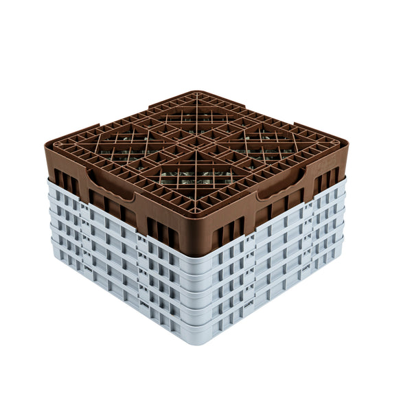 Restaurantware Clean Tek Professional Brown Glass Rack - 16 Compartments 1 Full Drop And 4 Half Drop Extenders - 19 3/4" X 19 3/4" X 12 1/4" - 1 Count Box
