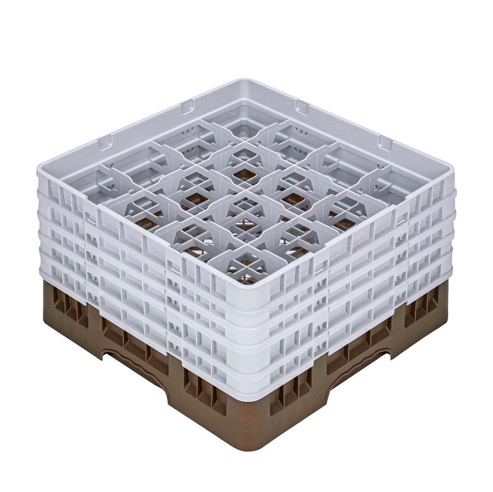 restaurantware Clean Tek Professional Brown Glass Rack - 16 Compartments 1 Full Drop and 4 Half Drop Extenders - 19 3/4" x 19 3/4" x 12 1/4" - 1 count box