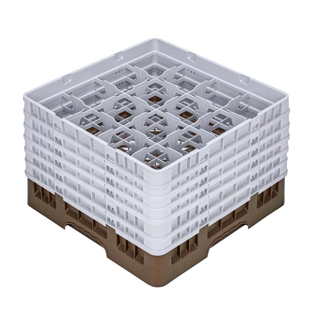 restaurantware Clean Tek Professional Brown Glass Rack - 16 Compartments 1 Full Drop and 5 Half Drop Extenders - 19 3/4" x 19 3/4" x 13 3/4" - 1 count box