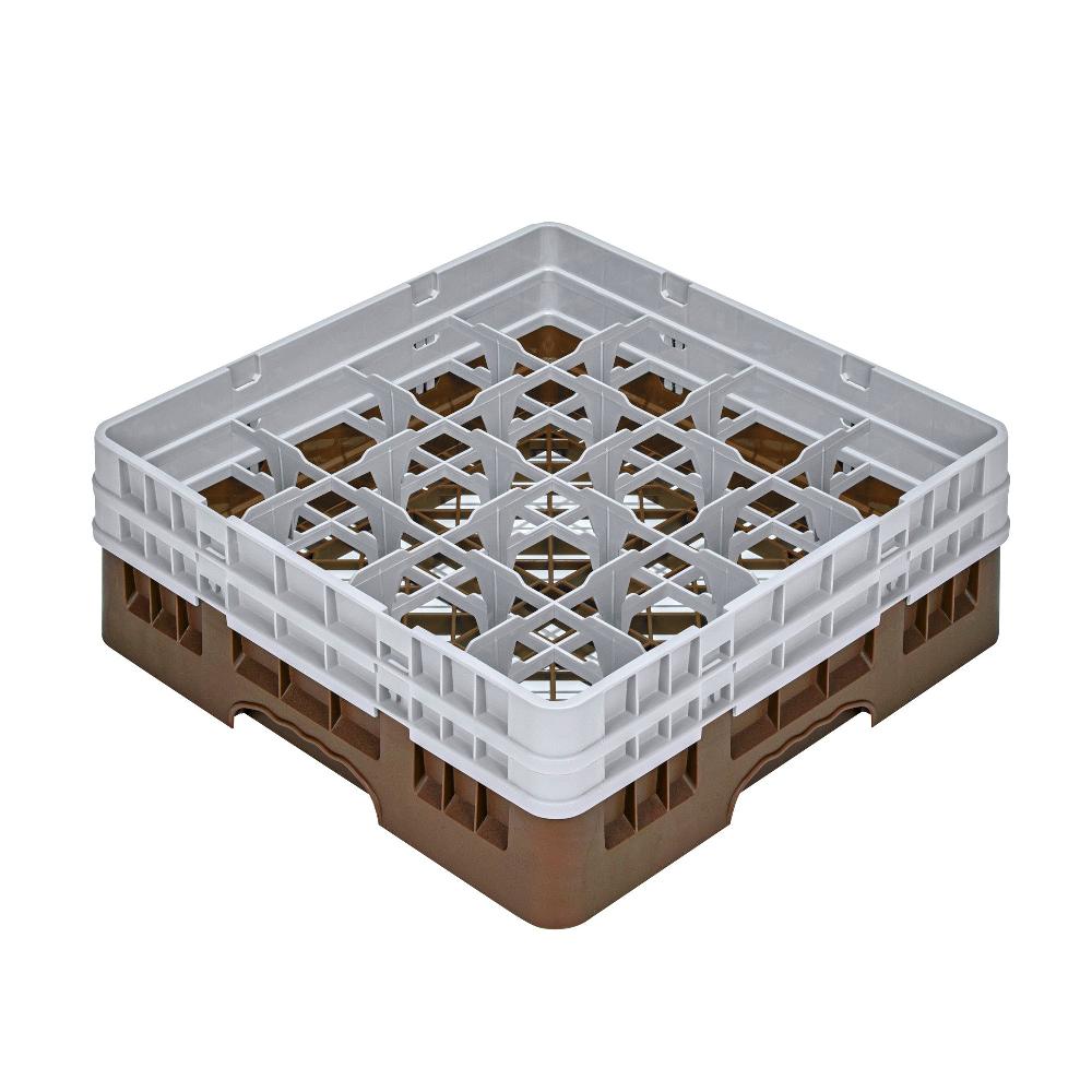 restaurantware Clean Tek Professional Brown Glass Rack - 16 Compartments 1 Full Drop and 1 Half Drop Extender - 19 3/4" x 19 3/4" x 7 1/4" - 1 count box