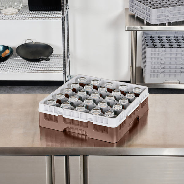 Restaurantware Clean Tek Professional Brown Glass Rack - 25 Compartments 1 Full Drop Extender - 19 3/4" X 19 3/4" X 5 3/4" - 1 Count Box