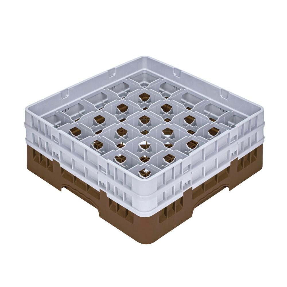 restaurantware Clean Tek Professional Brown Glass Rack - 25 Compartments 1 Full Drop and 1 Half Drop Extender - 19 3/4" x 19 3/4" x 7 1/4" - 1 count box
