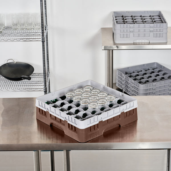 Restaurantware Clean Tek Professional Brown Glass Rack - 36 Compartments 1 Full Drop Extender - 19 3/4" X 19 3/4" X 5 3/4" - 1 Count Box