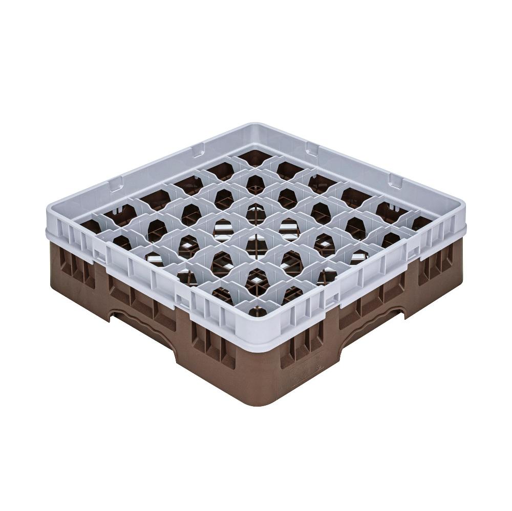 restaurantware Clean Tek Professional Brown Glass Rack - 36 Compartments 1 Full Drop Extender - 19 3/4" x 19 3/4" x 5 3/4" - 1 count box