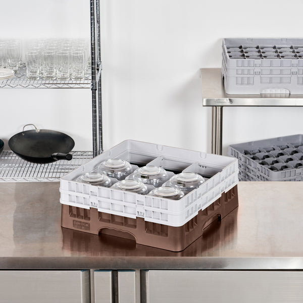 Restaurantware Clean Tek Professional Brown Glass Rack - 9 Compartments 1 Full Drop And 1 Half Drop Extender - 19 3/4" X 19 3/4" X 7 1/4" - 1 Count Box