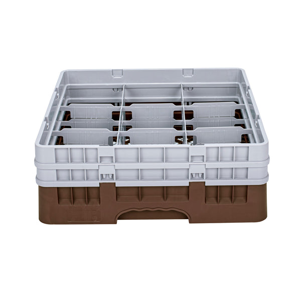 Restaurantware Clean Tek Professional Brown Glass Rack - 9 Compartments 1 Full Drop And 1 Half Drop Extender - 19 3/4" X 19 3/4" X 7 1/4" - 1 Count Box