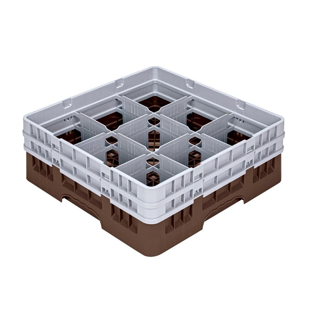restaurantware Clean Tek Professional Brown Glass Rack - 9 Compartments 1 Full Drop and 1 Half Drop Extender - 19 3/4" x 19 3/4" x 7 1/4" - 1 count box