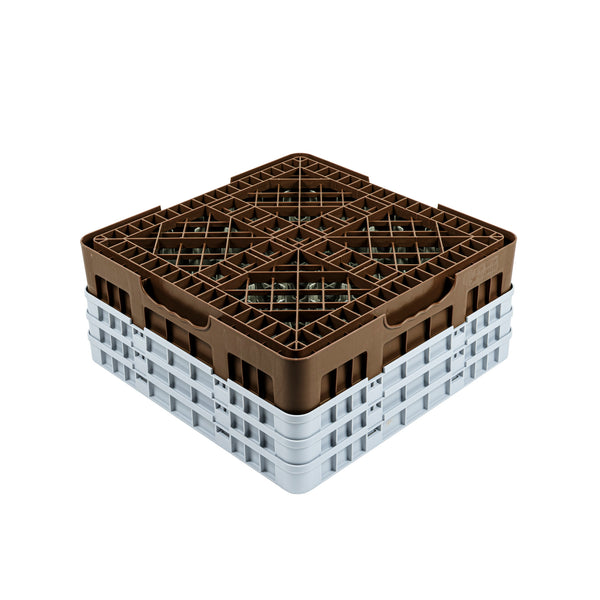 Restaurantware Clean Tek Professional Brown Glass Rack - 9 Compartments 1 Full Drop And 2 Half Drop Extenders - 19 3/4" X 19 3/4" X 8 3/4" - 1 Count Box
