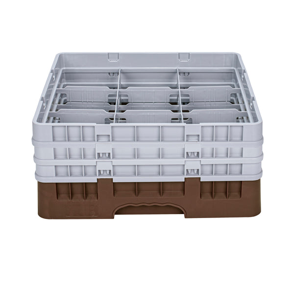 Restaurantware Clean Tek Professional Brown Glass Rack - 9 Compartments 1 Full Drop And 2 Half Drop Extenders - 19 3/4" X 19 3/4" X 8 3/4" - 1 Count Box