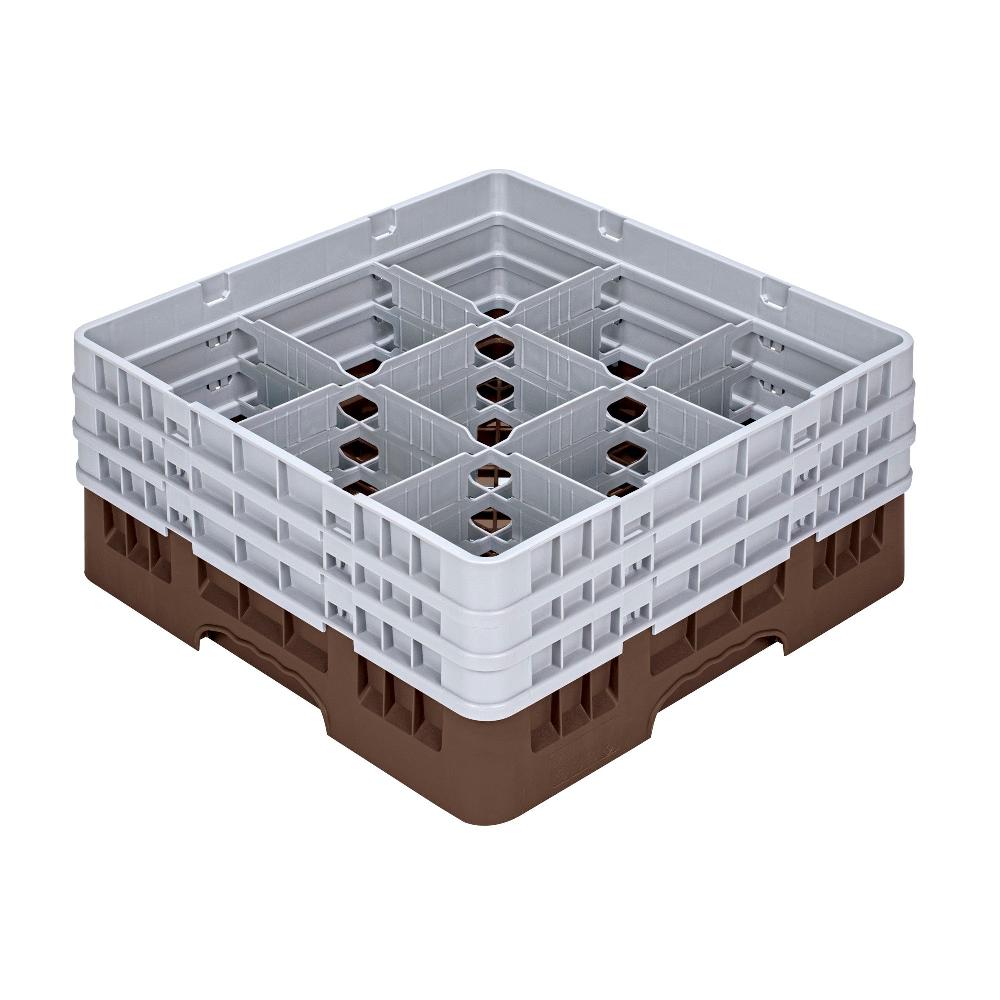 restaurantware Clean Tek Professional Brown Glass Rack - 9 Compartments 1 Full Drop and 2 Half Drop Extenders - 19 3/4" x 19 3/4" x 8 3/4" - 1 count box