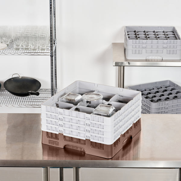 Restaurantware Clean Tek Professional Brown Glass Rack - 9 Compartments 1 Full Drop And 3 Half Drop Extenders - 19 3/4" X 19 3/4" X 10 1/2" - 1 Count Box