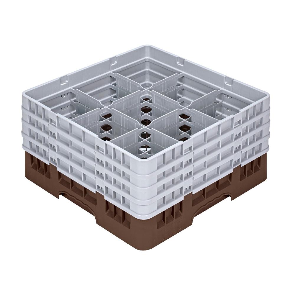 restaurantware Clean Tek Professional Brown Glass Rack - 9 Compartments 1 Full Drop and 3 Half Drop Extenders - 19 3/4" x 19 3/4" x 10 1/2" - 1 count box