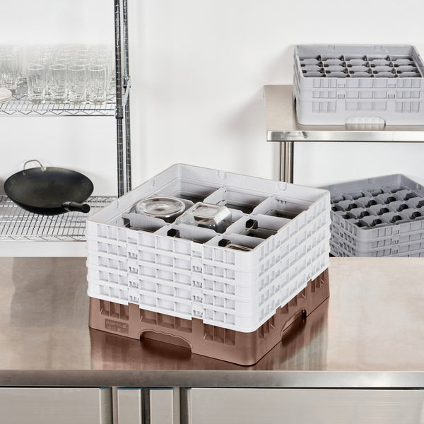 Restaurantware Clean Tek Professional Brown Glass Rack - 9 Compartments 1 Full Drop And 4 Half Drop Extenders - 19 3/4" X 19 3/4" X 12 1/4" - 1 Count Box