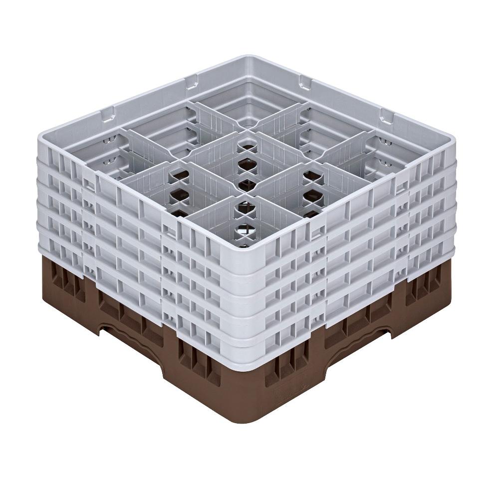 restaurantware Clean Tek Professional Brown Glass Rack - 9 Compartments 1 Full Drop and 4 Half Drop Extenders - 19 3/4" x 19 3/4" x 12 1/4" - 1 count box