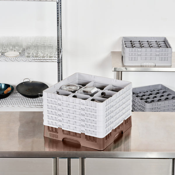Restaurantware Clean Tek Professional Brown Glass Rack - 9 Compartments 1 Full Drop And 5 Half Drop Extenders - 19 3/4" X 19 3/4" X 13 3/4" - 1 Count Box