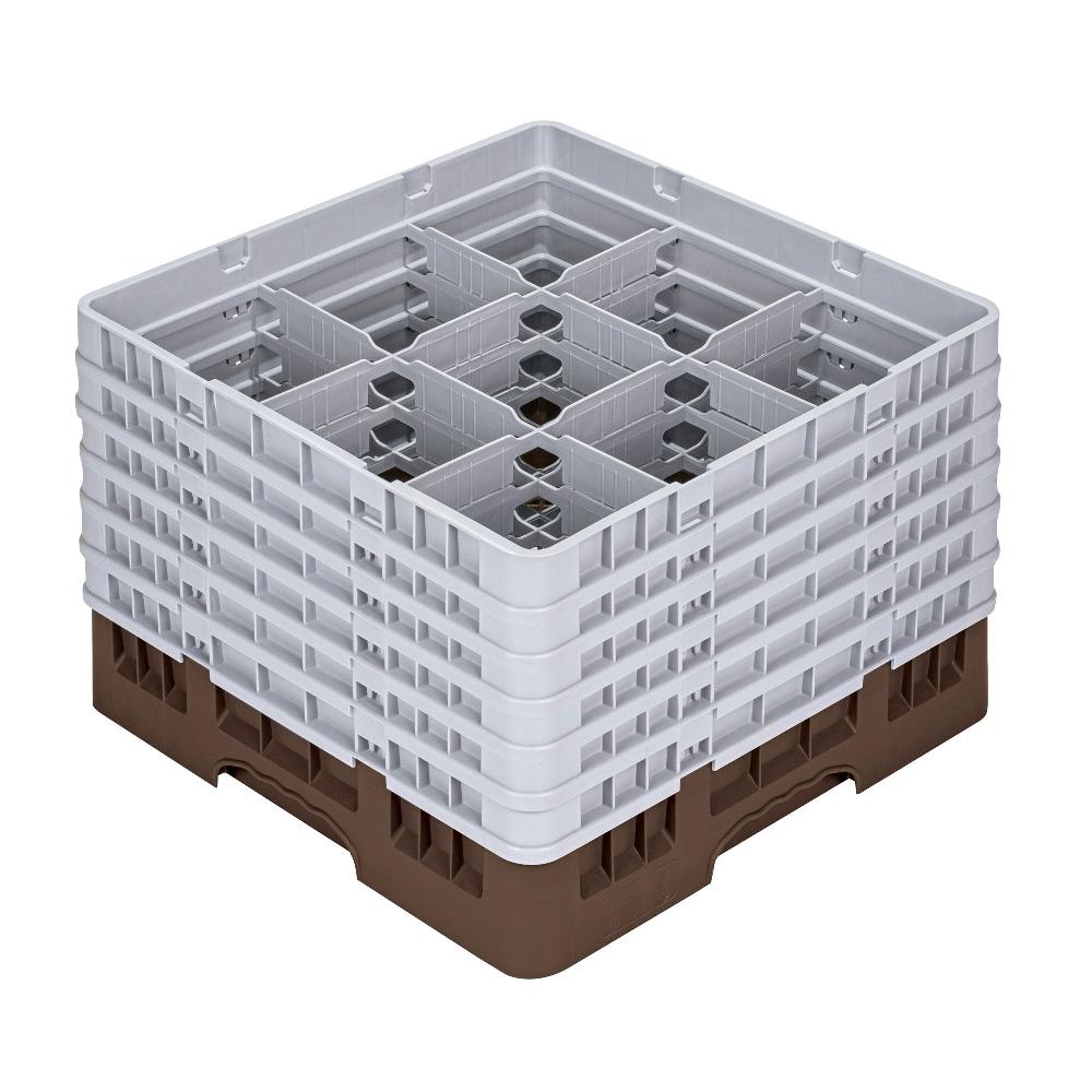 restaurantware Clean Tek Professional Brown Glass Rack - 9 Compartments 1 Full Drop and 5 Half Drop Extenders - 19 3/4" x 19 3/4" x 13 3/4" - 1 count box