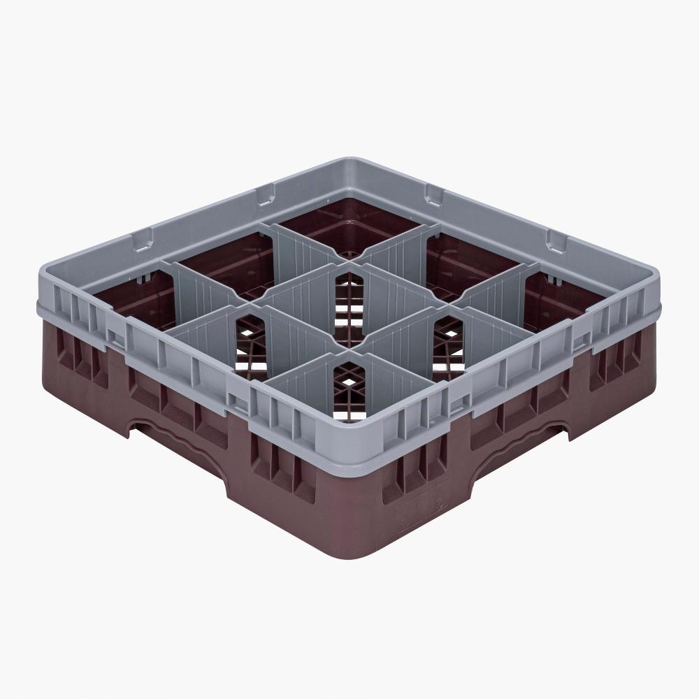 restaurantware Clean Tek Professional Brown Glass Rack - 9 Compartments 1 Full Drop Extender - 19 3/4" x 19 3/4" x 5 3/4" - 1 count box