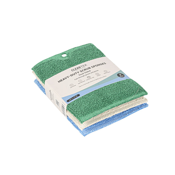Restaurantware Clean Tek Professional Dual-Sided Heavy-Duty Multi-Purpose Scrub Sponge - Blue Beige And Green Non-Scratch - 5 1/2" X 4" - 60 Count Box