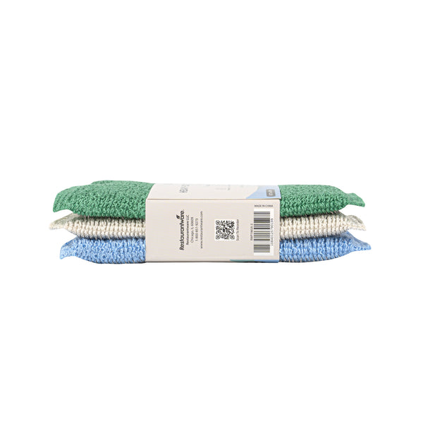 Restaurantware Clean Tek Professional Dual-Sided Heavy-Duty Multi-Purpose Scrub Sponge - Blue Beige And Green Non-Scratch - 5 1/2" X 4" - 60 Count Box