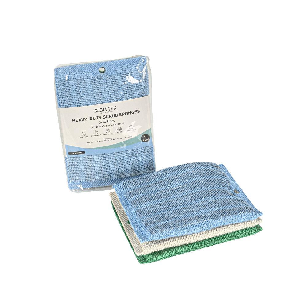 restaurantware Clean Tek Professional Dual-Sided Heavy-Duty Multi-Purpose Scrub Sponge - Blue Beige and Green Non-Scratch - 5 1/2" x 4" - 60 count box