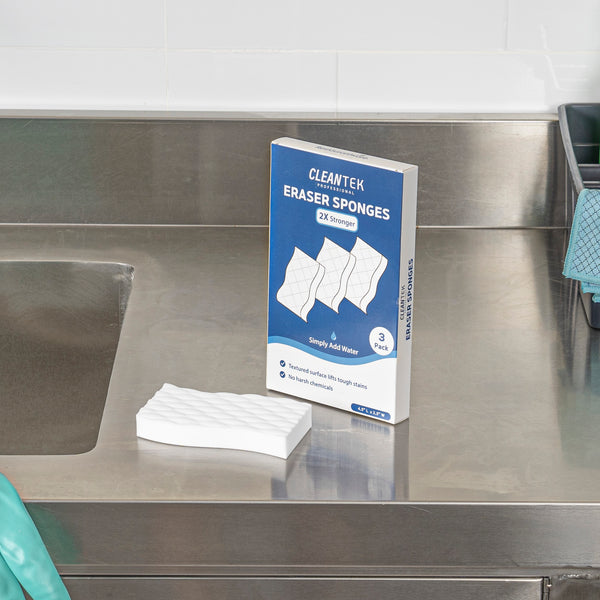 Restaurantware Clean Tek Professional Extra Power White Eraser Sponge - Textured - 4 1/2" X 2 1/2" X 3/4" - 60 Count Box