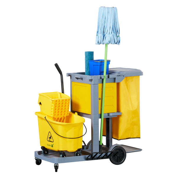 Restaurantware Clean Tek Professional Gray 3-Shelf Janitor Cart - 18 Gal Bag Lid Locking Cabinet - 44" X 28" X 39" - 1 Count Box