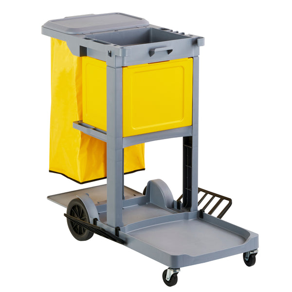 Restaurantware Clean Tek Professional Gray 3-Shelf Janitor Cart - 18 Gal Bag Lid Locking Cabinet - 44" X 28" X 39" - 1 Count Box