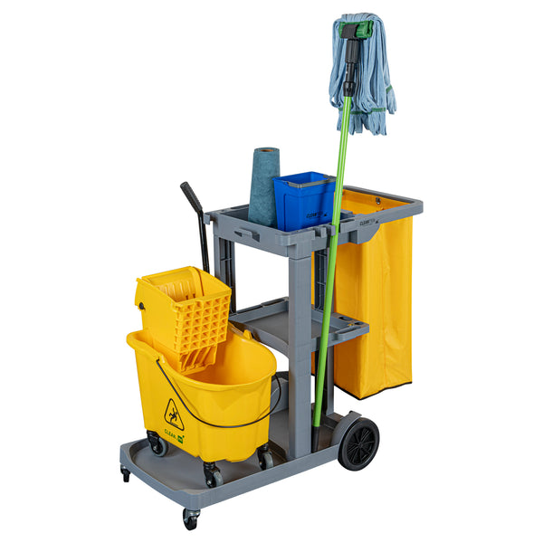 Restaurantware Clean Tek Professional Gray 3-Shelf Janitor Cart - 18 Gal Bag - 44" X 18 1/2" X 37 3/4" - 1 Count Box