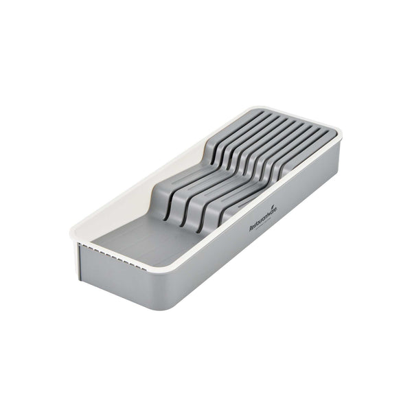 Restaurantware Clean Tek Professional Gray And White Plastic Expandable 2-Tier Knife Drawer Organizer - 15 1/2" X 5 1/2" X 2 1/4" - 12 Count Box