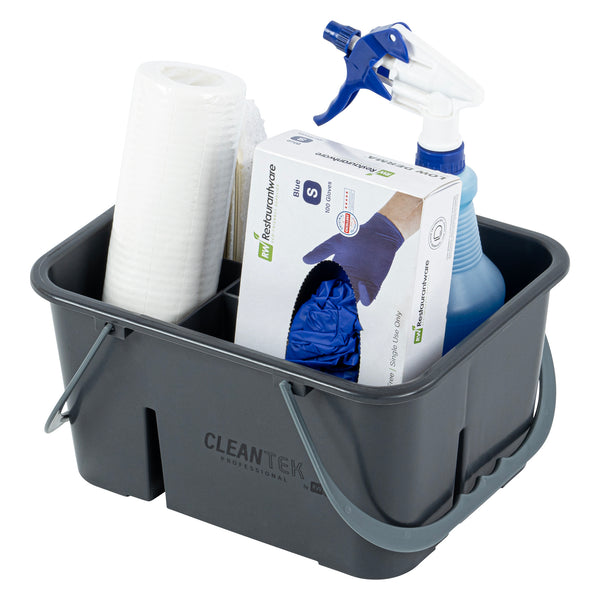 Restaurantware Clean Tek Professional Gray Cleaning Caddy - 4 Compartments With 2 Handles - 11 1/2" X 9" X 6" - 1 Count Box