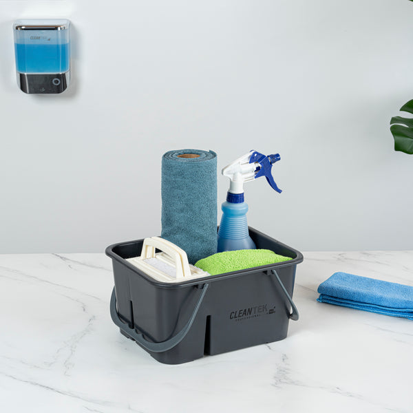 Restaurantware Clean Tek Professional Gray Cleaning Caddy - 4 Compartments With 2 Handles - 11 1/2" X 9" X 6" - 1 Count Box