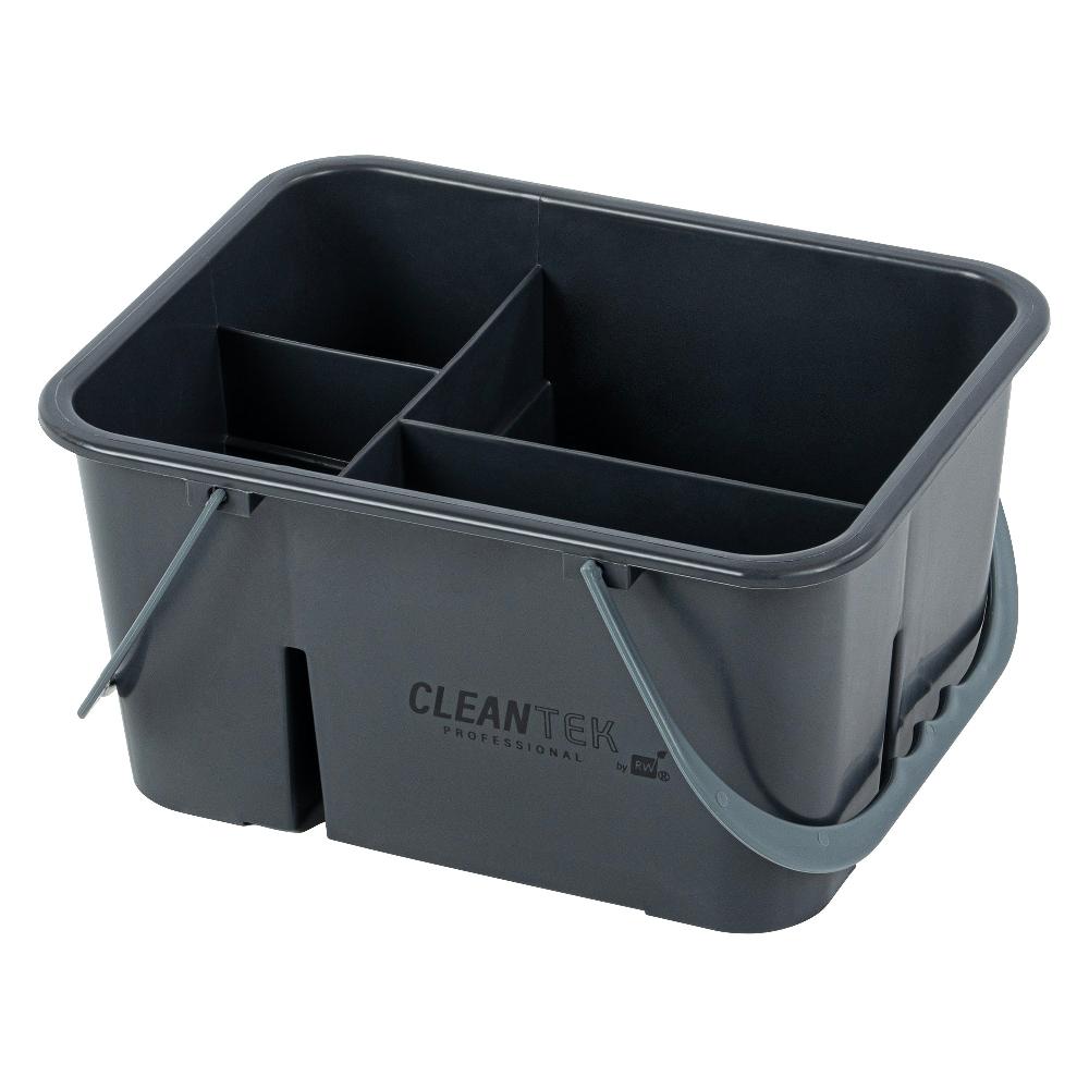 restaurantware Clean Tek Professional Gray Cleaning Caddy - 4 Compartments with 2 Handles - 11 1/2" x 9" x 6" - 1 count box