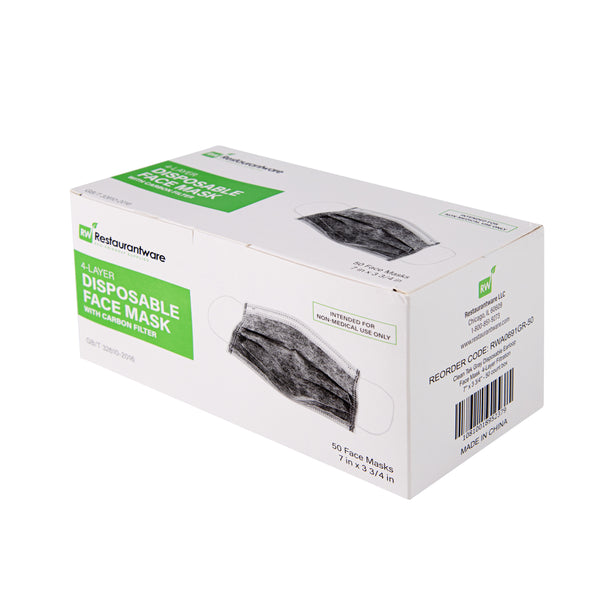 Restaurantware Clean Tek Professional Gray Disposable Earloop Face Mask - Active Carbon 4-Layer Filtration - 7" X 3 3/4" - 1000 Count Box