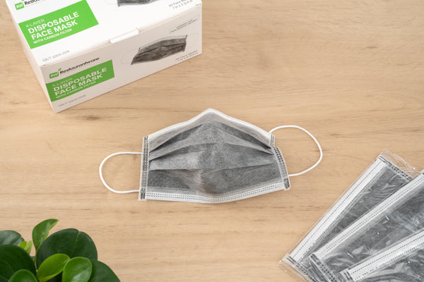 Restaurantware Clean Tek Professional Gray Disposable Earloop Face Mask - Active Carbon 4-Layer Filtration - 7" X 3 3/4" - 1000 Count Box