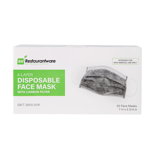 Restaurantware Clean Tek Professional Gray Disposable Earloop Face Mask - Active Carbon 4-Layer Filtration - 7" X 3 3/4" - 1000 Count Box