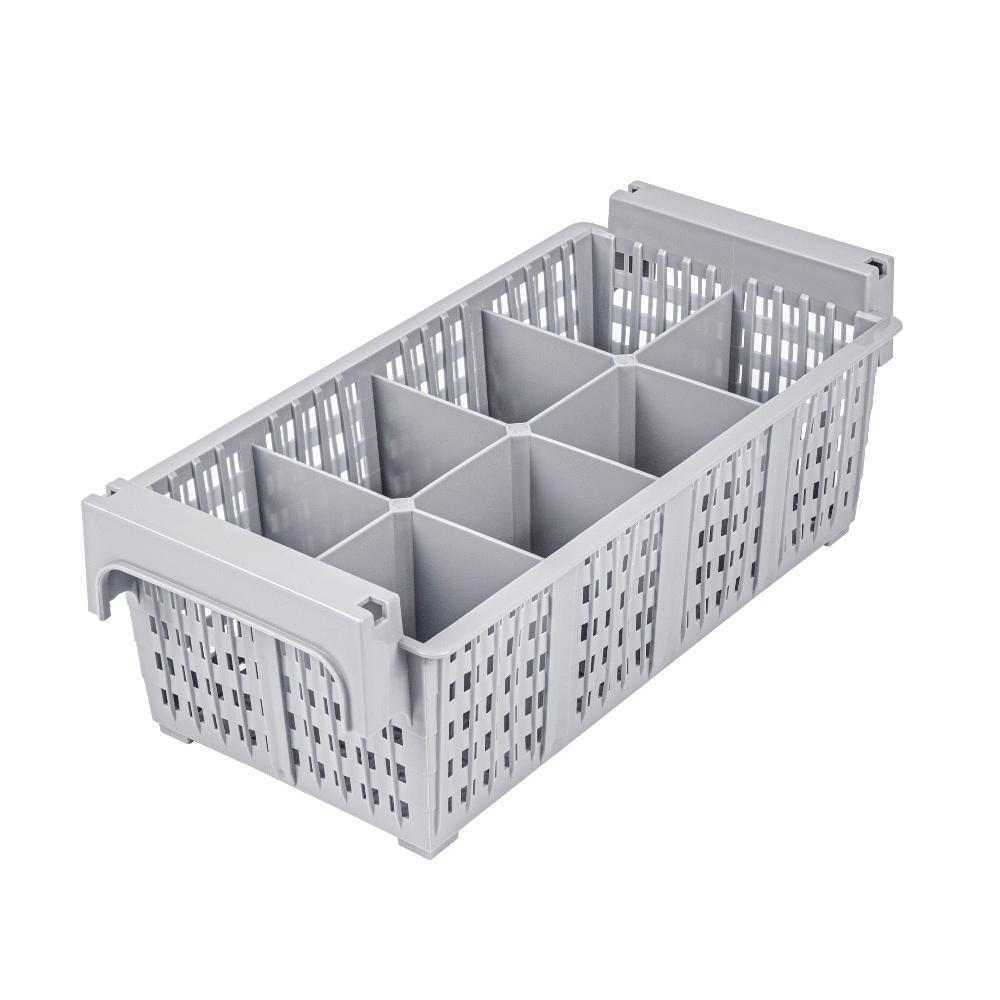 restaurantware Clean Tek Professional Gray Flatware Rack - 8 Compartments - 16 1/2" x 8 1/4" x 5 3/4" - 1 count box