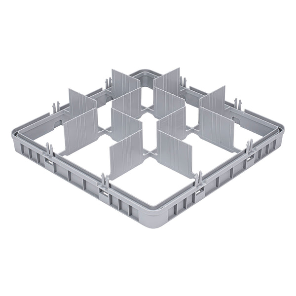 Restaurantware Clean Tek Professional Gray Full Drop Extender - 9 Compartments - 19 3/4" X 19 3/4" X 4 3/4" - 1 Count Box