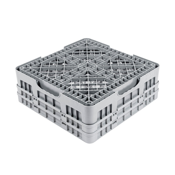 Restaurantware Clean Tek Professional Gray Glass Rack - 16 Compartments 1 Full Drop And 1 Half Drop Extender - 19 3/4" X 19 3/4" X 7 1/4" - 1 Count Box