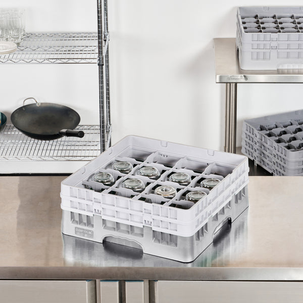 Restaurantware Clean Tek Professional Gray Glass Rack - 16 Compartments 1 Full Drop And 1 Half Drop Extender - 19 3/4" X 19 3/4" X 7 1/4" - 1 Count Box