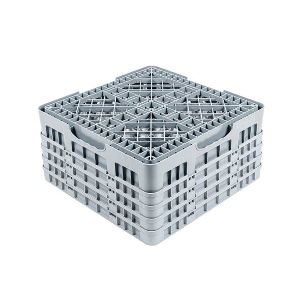 Restaurantware Clean Tek Professional Gray Glass Rack - 16 Compartments 1 Full Drop And 3 Half Drop Extenders - 19 3/4" X 19 3/4" X 10 1/2" - 1 Count Box