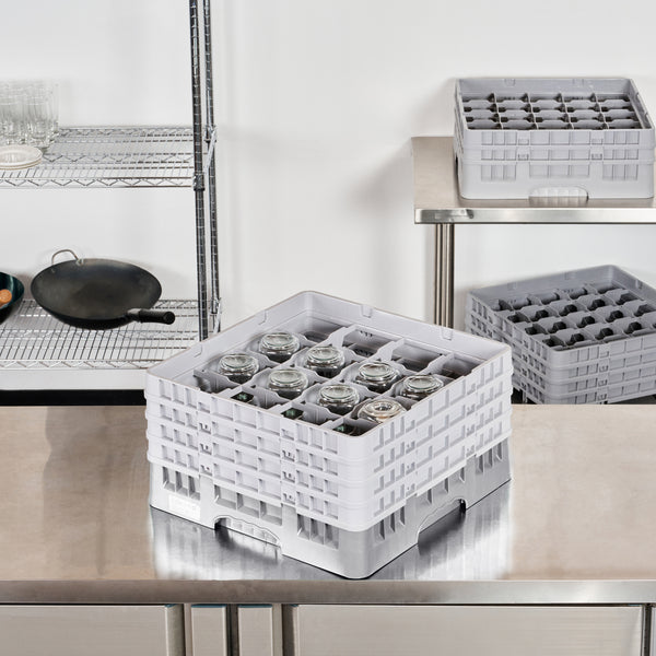 Restaurantware Clean Tek Professional Gray Glass Rack - 16 Compartments 1 Full Drop And 3 Half Drop Extenders - 19 3/4" X 19 3/4" X 10 1/2" - 1 Count Box