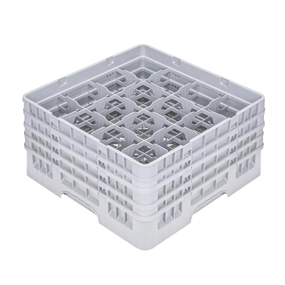 restaurantware Clean Tek Professional Gray Glass Rack - 16 Compartments 1 Full Drop and 3 Half Drop Extenders - 19 3/4" x 19 3/4" x 10 1/2" - 1 count box