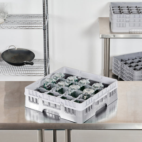 Restaurantware Clean Tek Professional Gray Glass Rack - 16 Compartments 1 Full Drop Extender - 19 3/4" X 19 3/4" X 5 3/4" - 1 Count Box
