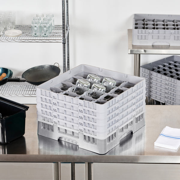 Restaurantware Clean Tek Professional Gray Glass Rack - 16 Compartments 1 Full Drop And 4 Half Drop Extenders - 19 3/4" X 19 3/4" X 12 1/4" - 1 Count Box
