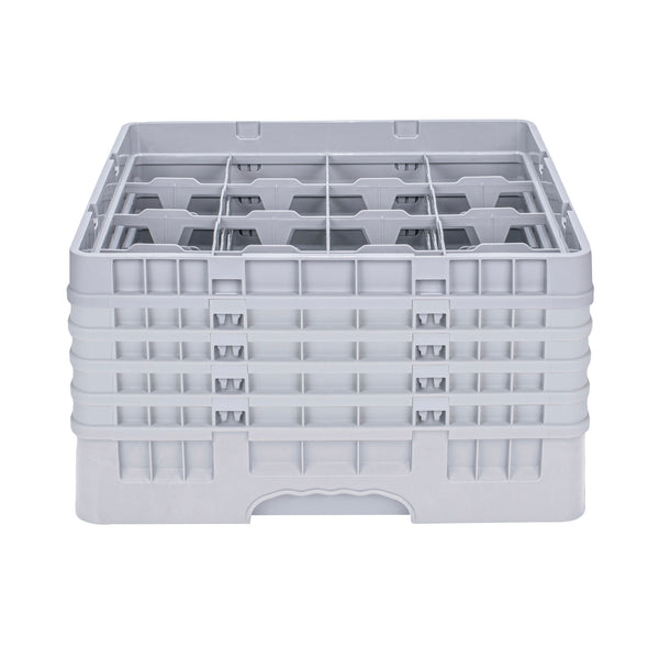 Restaurantware Clean Tek Professional Gray Glass Rack - 16 Compartments 1 Full Drop And 4 Half Drop Extenders - 19 3/4" X 19 3/4" X 12 1/4" - 1 Count Box
