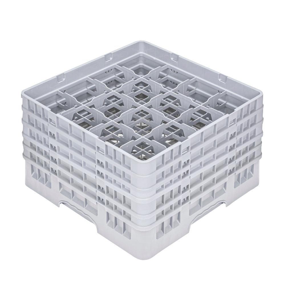 restaurantware Clean Tek Professional Gray Glass Rack - 16 Compartments 1 Full Drop and 4 Half Drop Extenders - 19 3/4" x 19 3/4" x 12 1/4" - 1 count box
