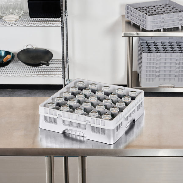 Restaurantware Clean Tek Professional Gray Glass Rack - 25 Compartments 1 Full Drop Extender - 19 3/4" X 19 3/4" X 5 3/4" - 1 Count Box